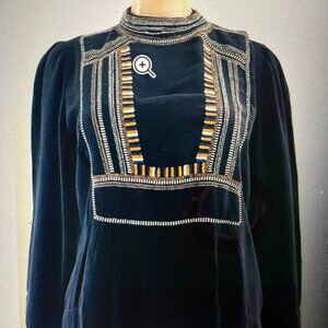 Isabel Marant Etoile Size 40 Cerza Blouse Top Embroidered Black Bohemian Button